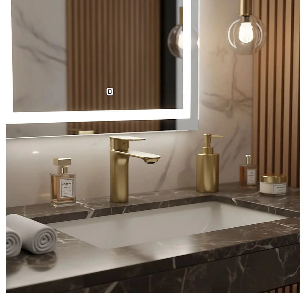wohnwerk.idee Aufsatzwaschbecken-Armatur Gold Matt Einhebelmischer Messing