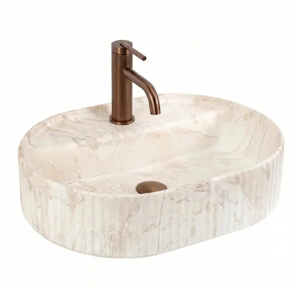 wohnwerk.idee Aufsatzwaschbecken oval geriffelt Keramik Design - Bild 2