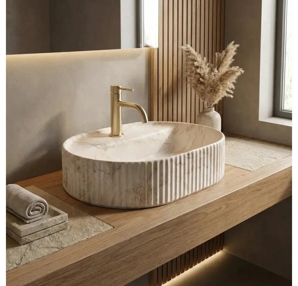 wohnwerk.idee Aufsatzwaschbecken oval geriffelt Keramik Design - Bild 3