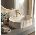 wohnwerk.idee Aufsatzwaschbecken oval geriffelt Keramik Design Bild 4