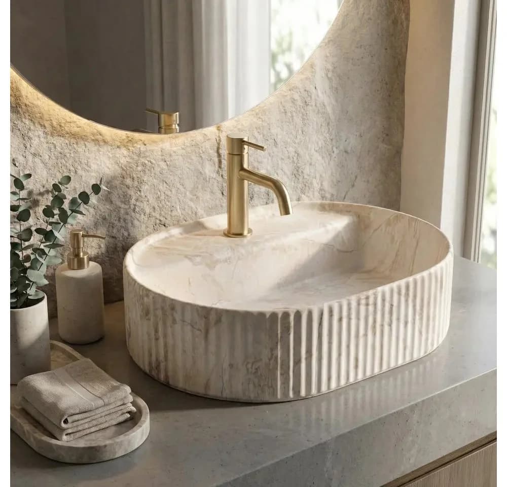 wohnwerk.idee Aufsatzwaschbecken oval geriffelt Keramik Design - Bild 4