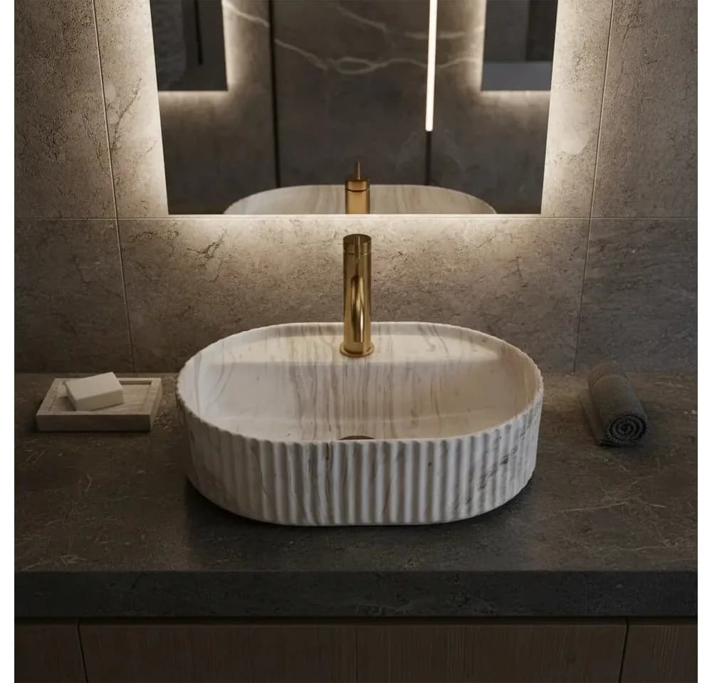 wohnwerk.idee Aufsatzwaschbecken Oval Geriffelt Keramik Design - Bild 3