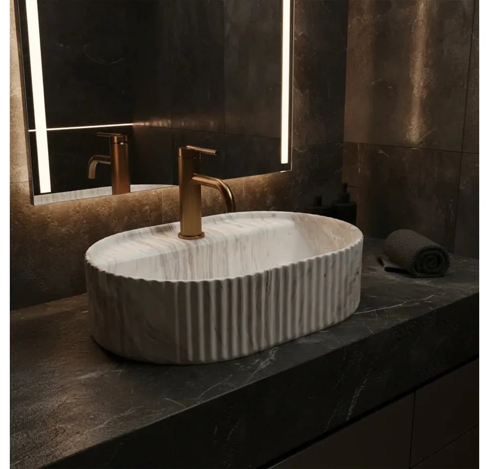 wohnwerk.idee Aufsatzwaschbecken Oval Geriffelt Keramik Design - Bild 5