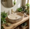 wohnwerk.idee Aufsatzwaschbecken Beige Oval Steinoptik Bild 1
