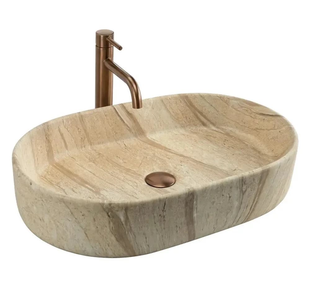 wohnwerk.idee Aufsatzwaschbecken Beige Oval Steinoptik - Bild 2