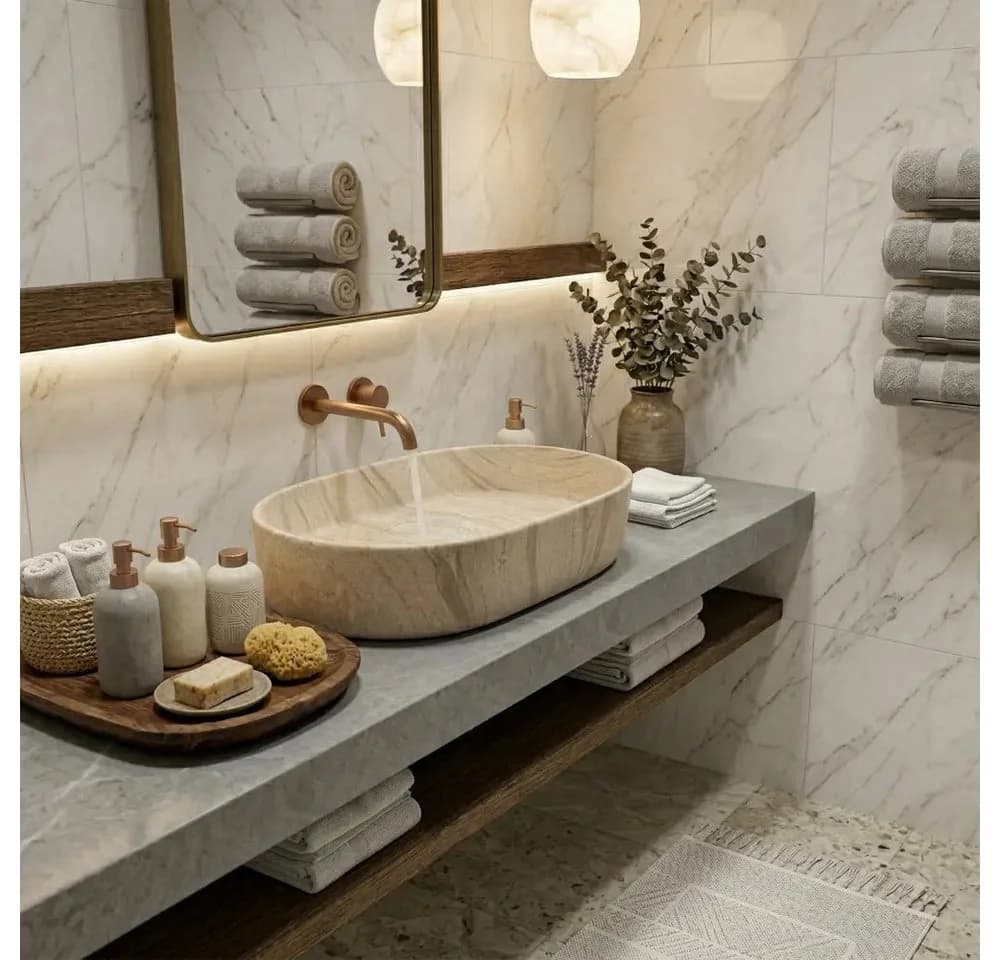 wohnwerk.idee Aufsatzwaschbecken Beige Oval Steinoptik - Bild 3