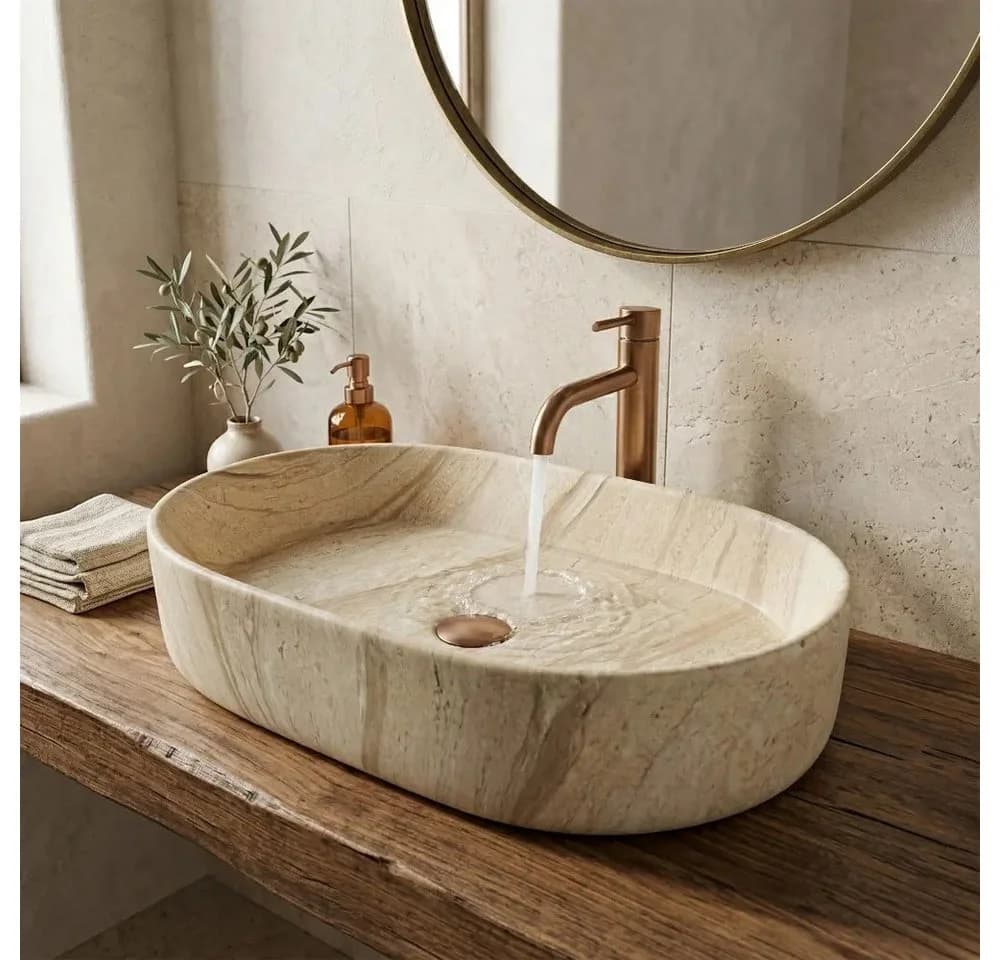 wohnwerk.idee Aufsatzwaschbecken Beige Oval Steinoptik - Bild 4