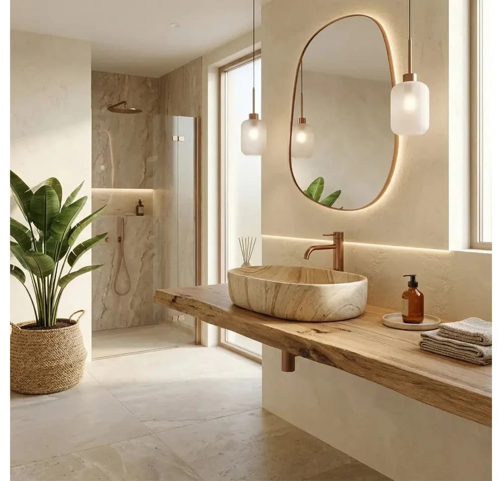 wohnwerk.idee Aufsatzwaschbecken Beige Oval Steinoptik - Bild 5