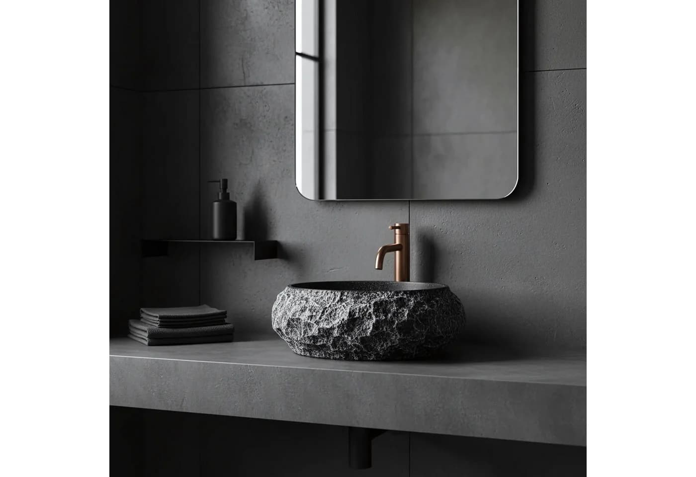 wohnwerk.idee Aufsatzwaschbecken Kompositstein Schwarz Modern - Bild 5