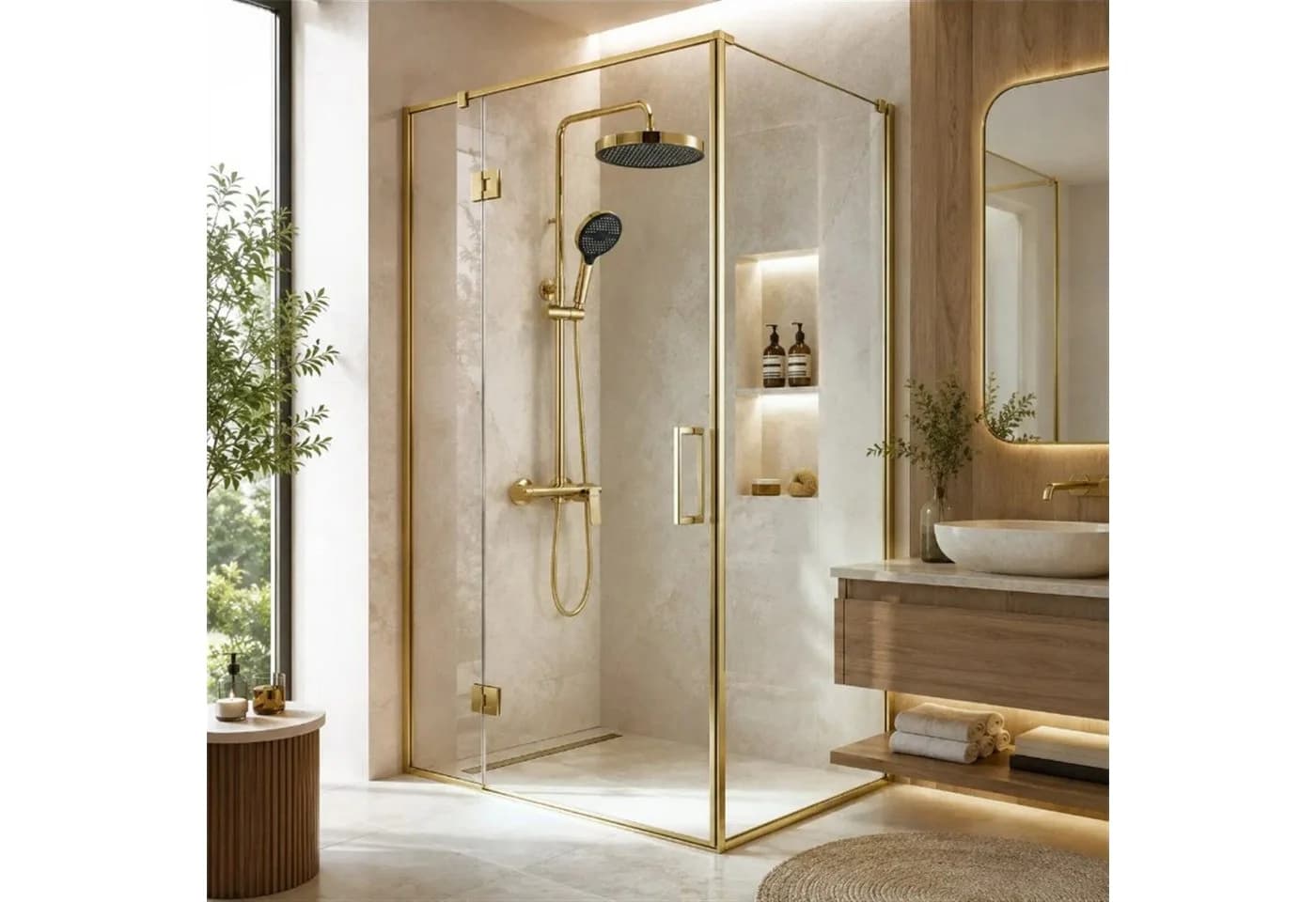 wohnwerk.idee Duschsystem Duschgarnitur Gold mit Regendusche