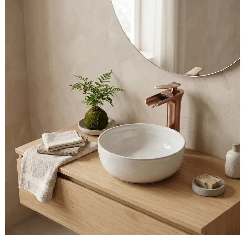 wohnwerk.idee Badarmatur Retro Waschtisch Hoch Wasserfall Gold Matt
