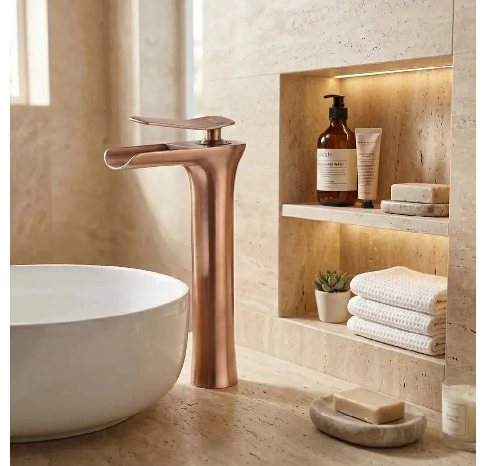 wohnwerk.idee Badarmatur Retro Waschtisch Hoch Wasserfall Gold Matt - Bild 4