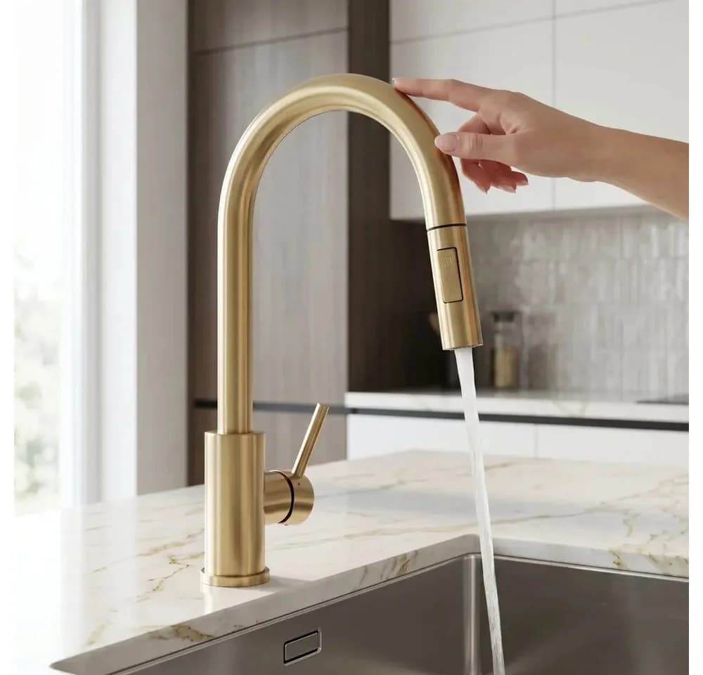 wohnwerk.idee Küchenarmatur ausziehbar mit Touch-Funktion Gold Matt