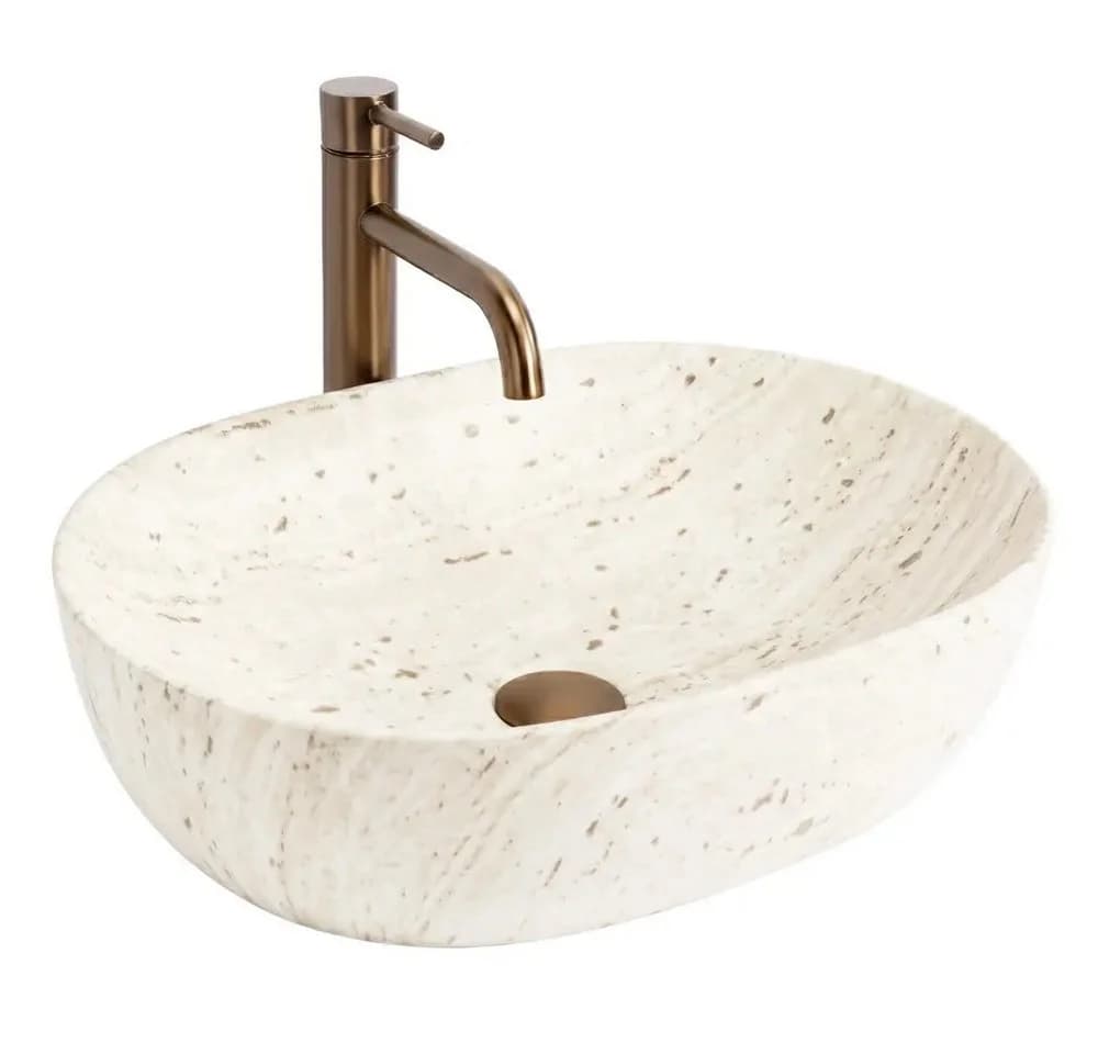 wohnwerk.idee Aufsatzwaschbecken Beige Oval Naturstein Optik - Bild 2