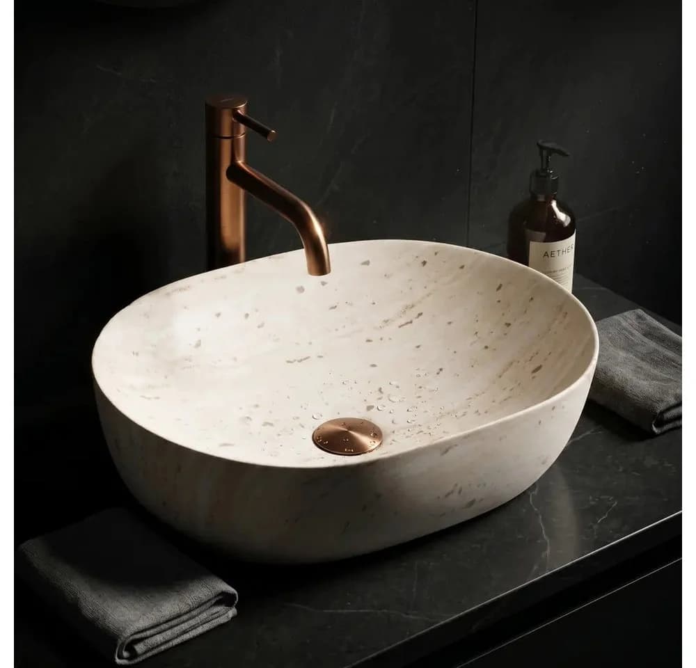 wohnwerk.idee Aufsatzwaschbecken Beige Oval Naturstein Optik - Bild 4