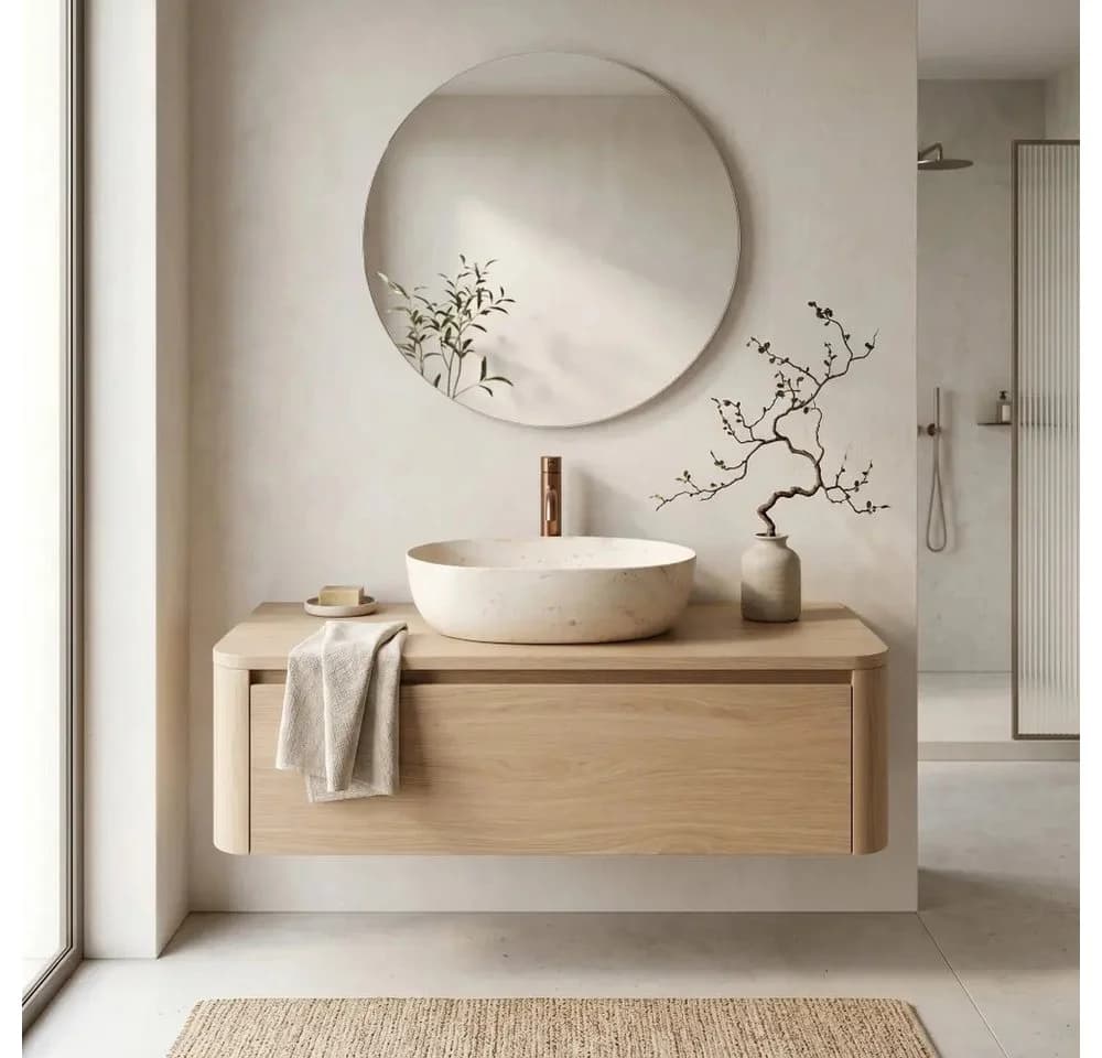 wohnwerk.idee Aufsatzwaschbecken Beige Oval Naturstein Optik - Bild 5