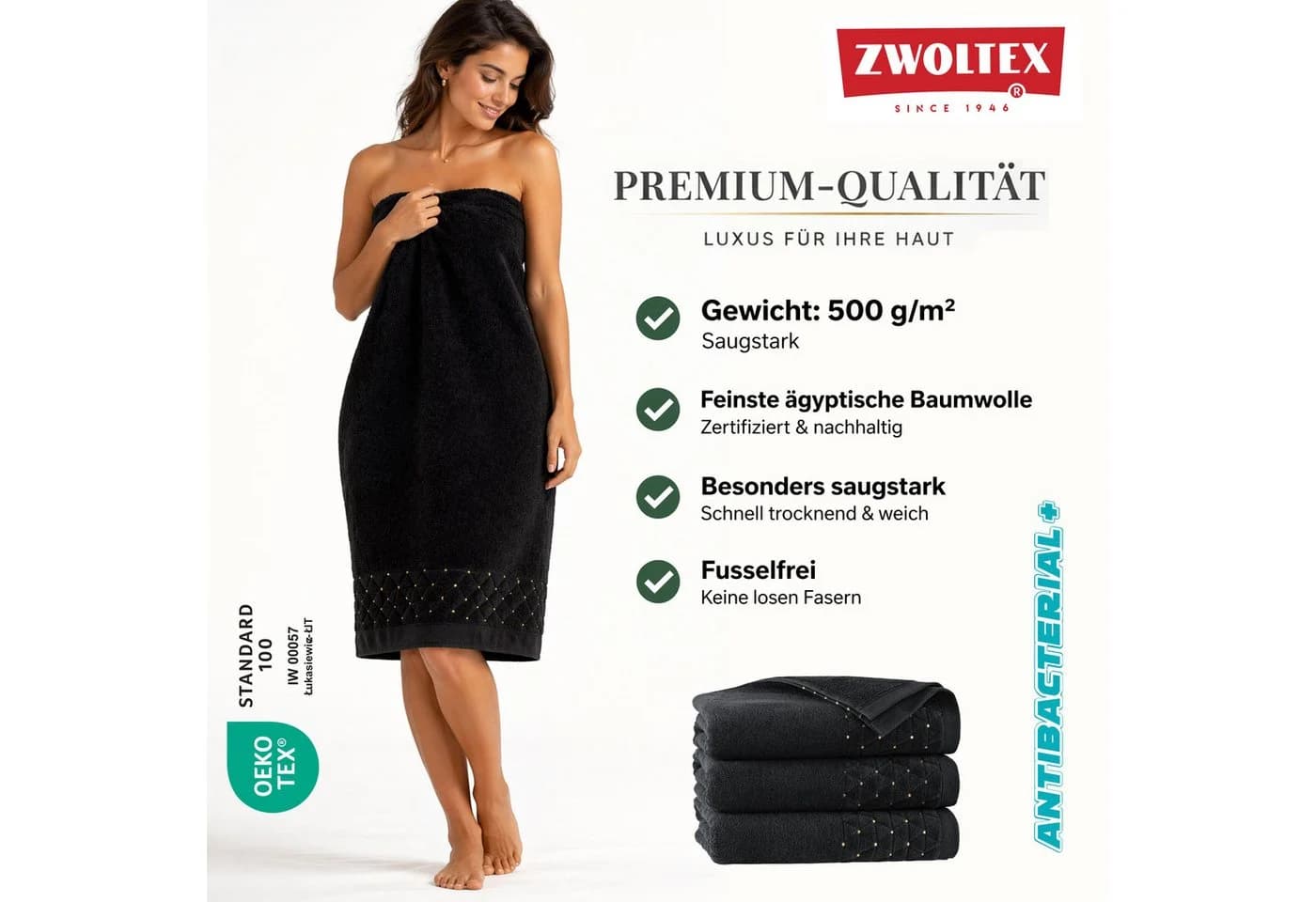 Zwoltex Handtuch Set 3-tlg. Oscar Schwarz 100% Baumwolle