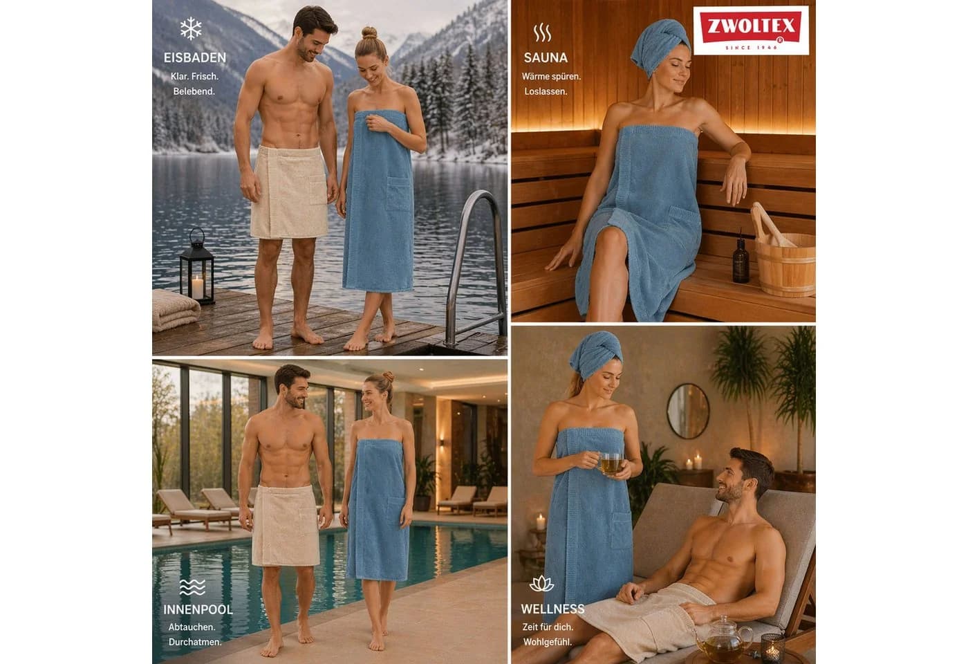 Zwoltex Saunatuch Druckknopf Saunakilt Pareo Damen Blau Baumwolle - Bild 3