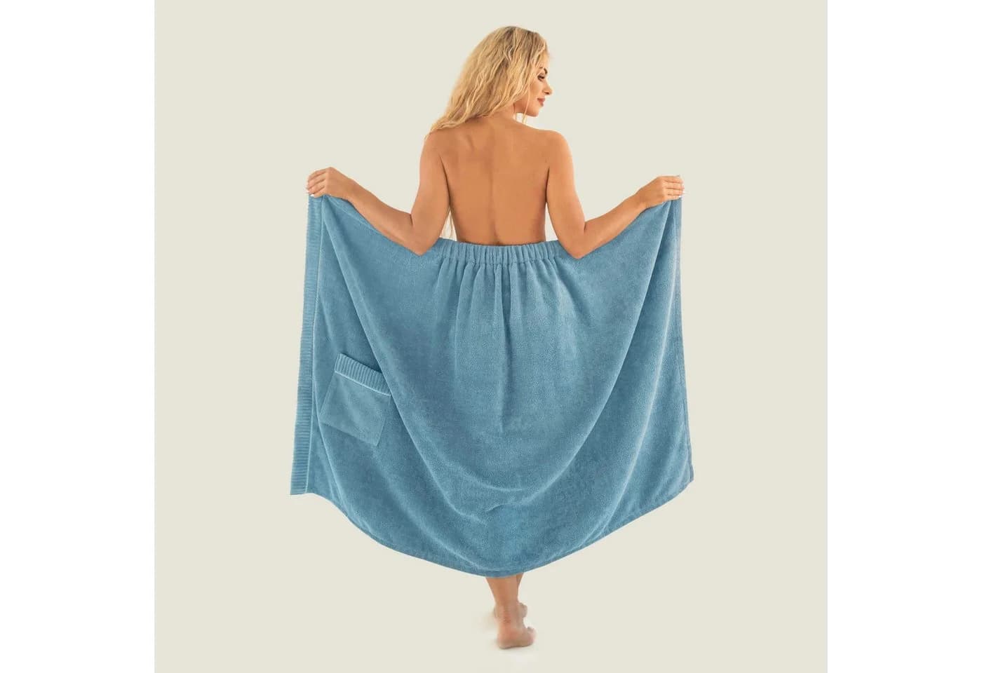 Zwoltex Saunatuch Druckknopf Saunakilt Pareo Damen Blau Baumwolle - Bild 5