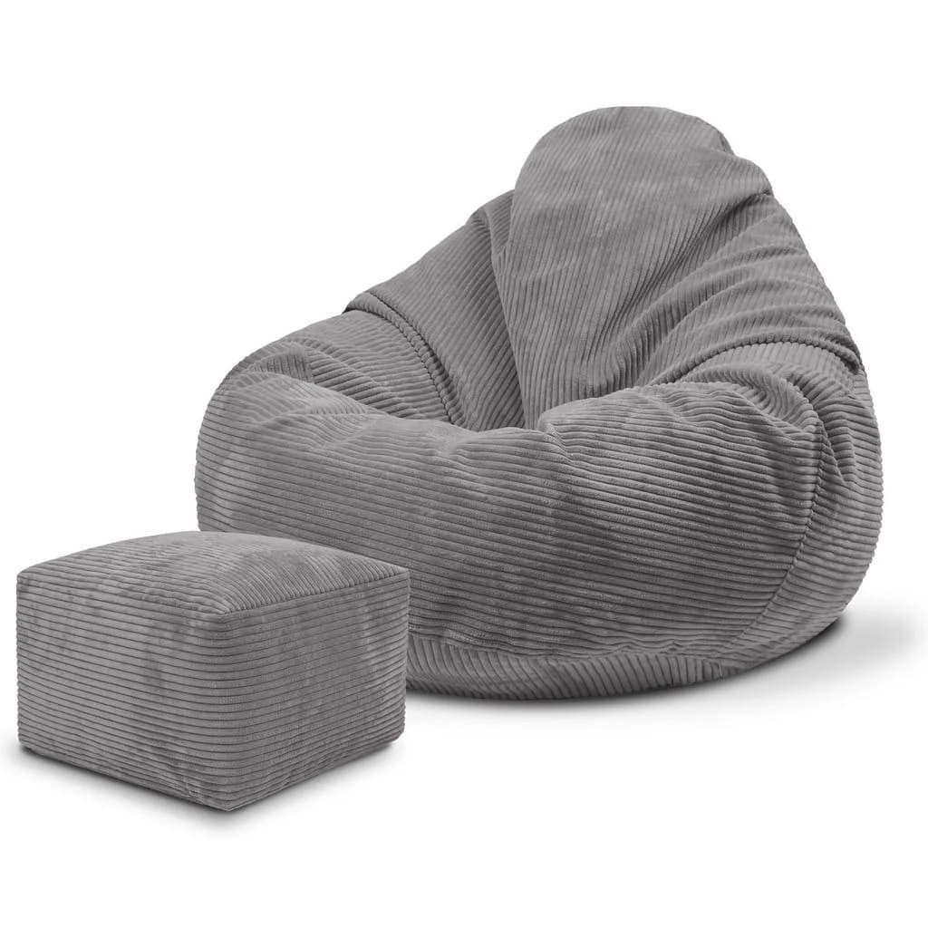 Dreamroots Sitzsack Grau Cordstoff mit Fußstütze