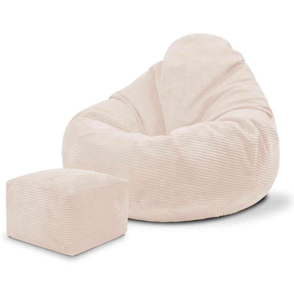 Dreamroots Sitzsack Beige Cordstoff mit Fußstütze