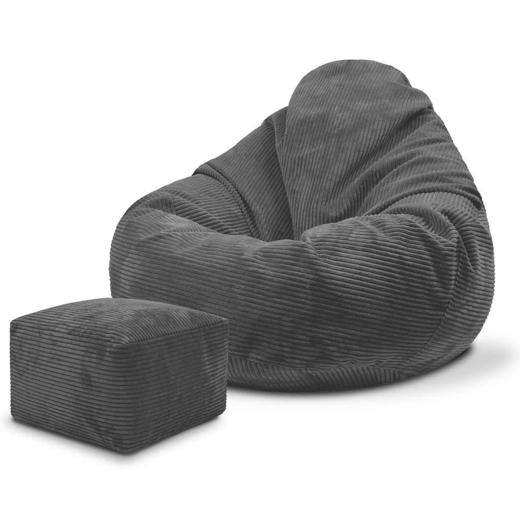 Dreamroots Sitzsack Dunkelgrau Cordstoff mit Fußstütze