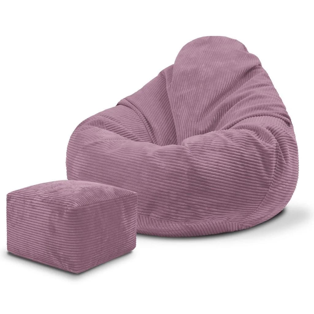 Dreamroots Sitzsack Violett Cordstoff mit Fußstütze