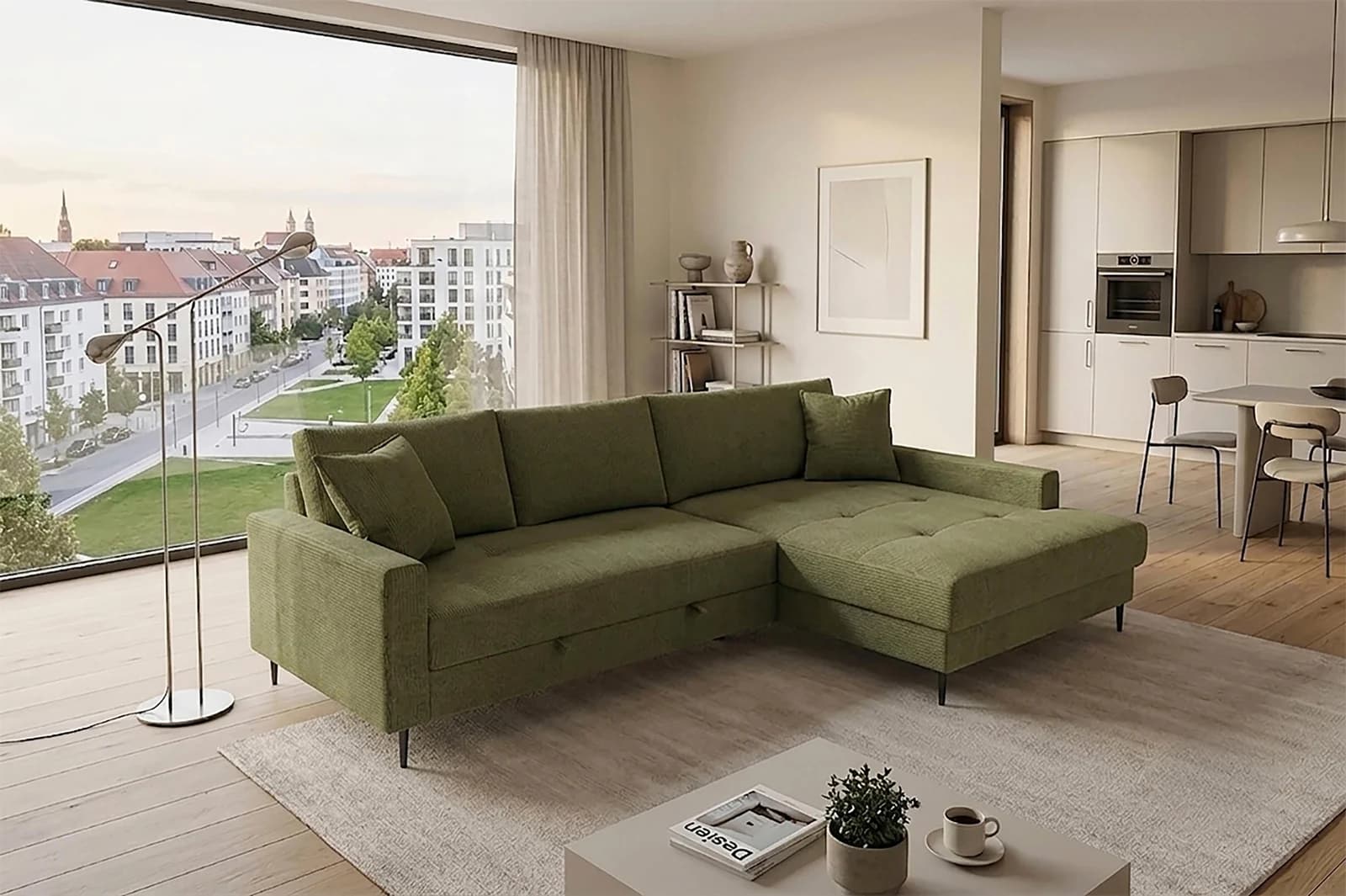 TRENDS BY HG Ecksofa Summer L-Form Olive mit Schlaffunktion