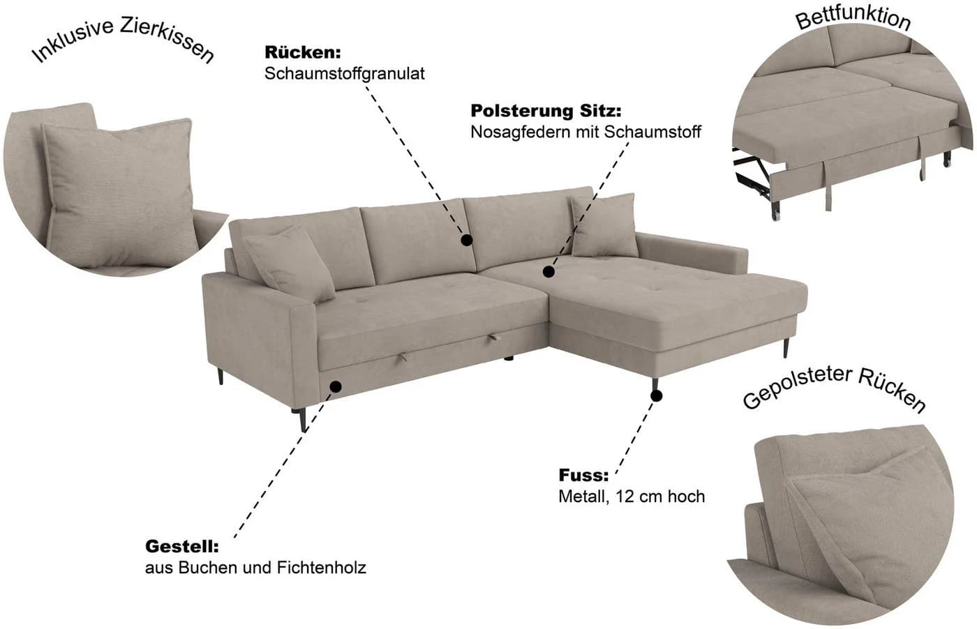 Trends by HG Ecksofa Summer Beige mit Schlaffunktion - Bild 3