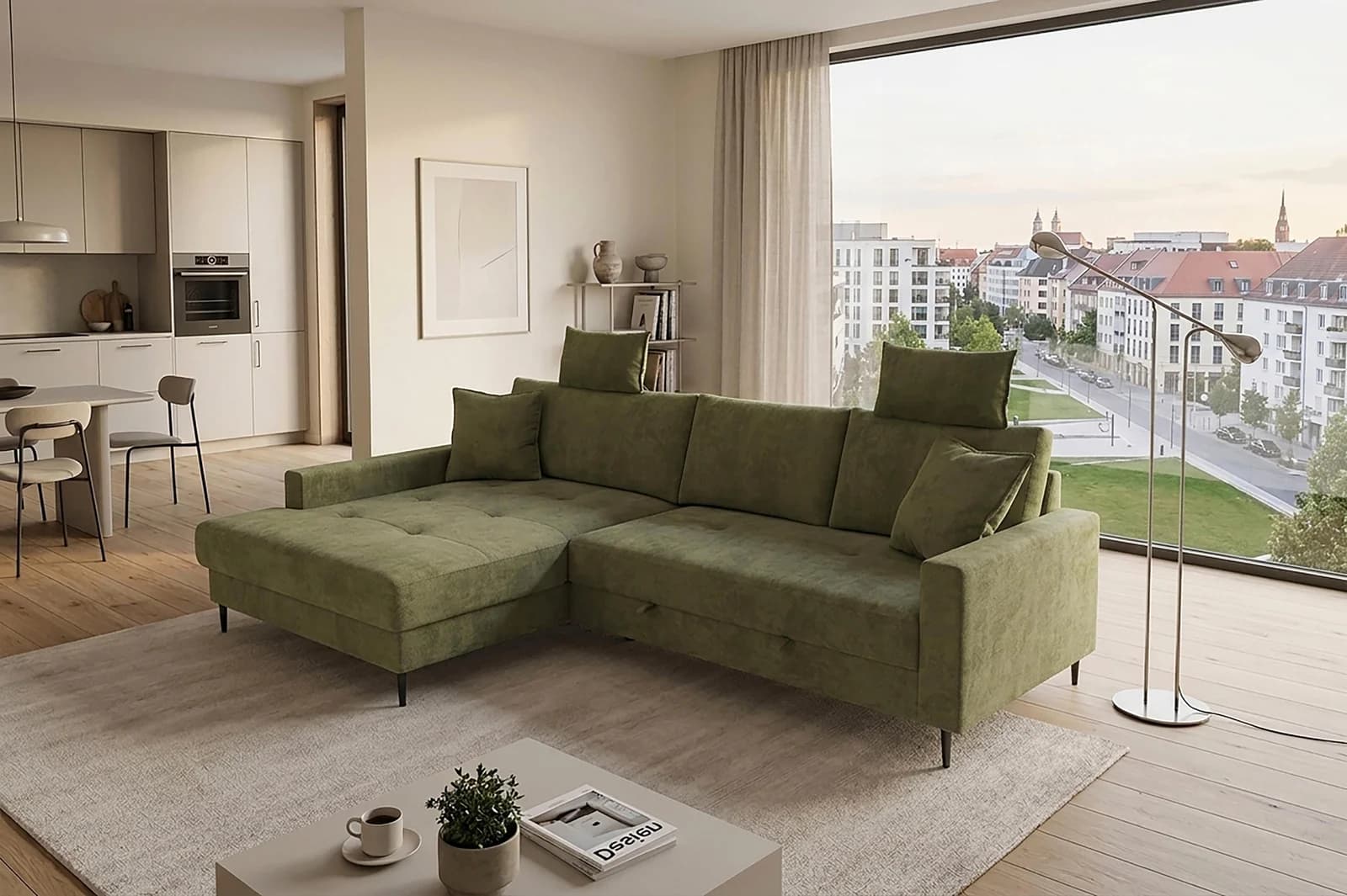 TRENDS BY HG Ecksofa Summer L-Form mit Schlaffunktion olive