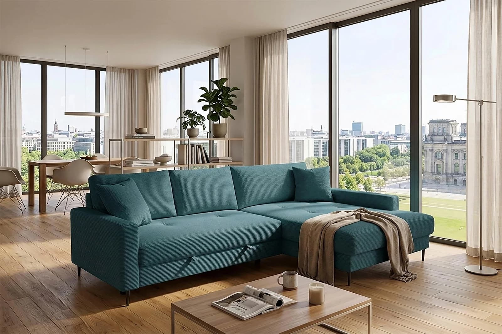 TRENDS BY HG Ecksofa Summer L-Form blau mit Schlaffunktion