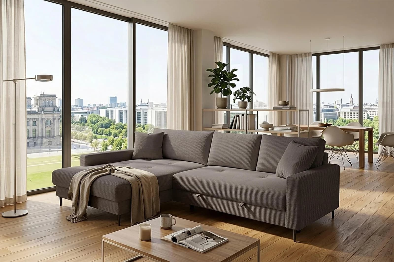 TRENDS BY HG Ecksofa Summer L-Form Grau mit Schlaffunktion