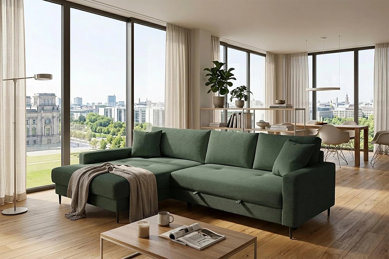 TRENDS BY HG Ecksofa Summer L-Form grün mit Schlaffunktion