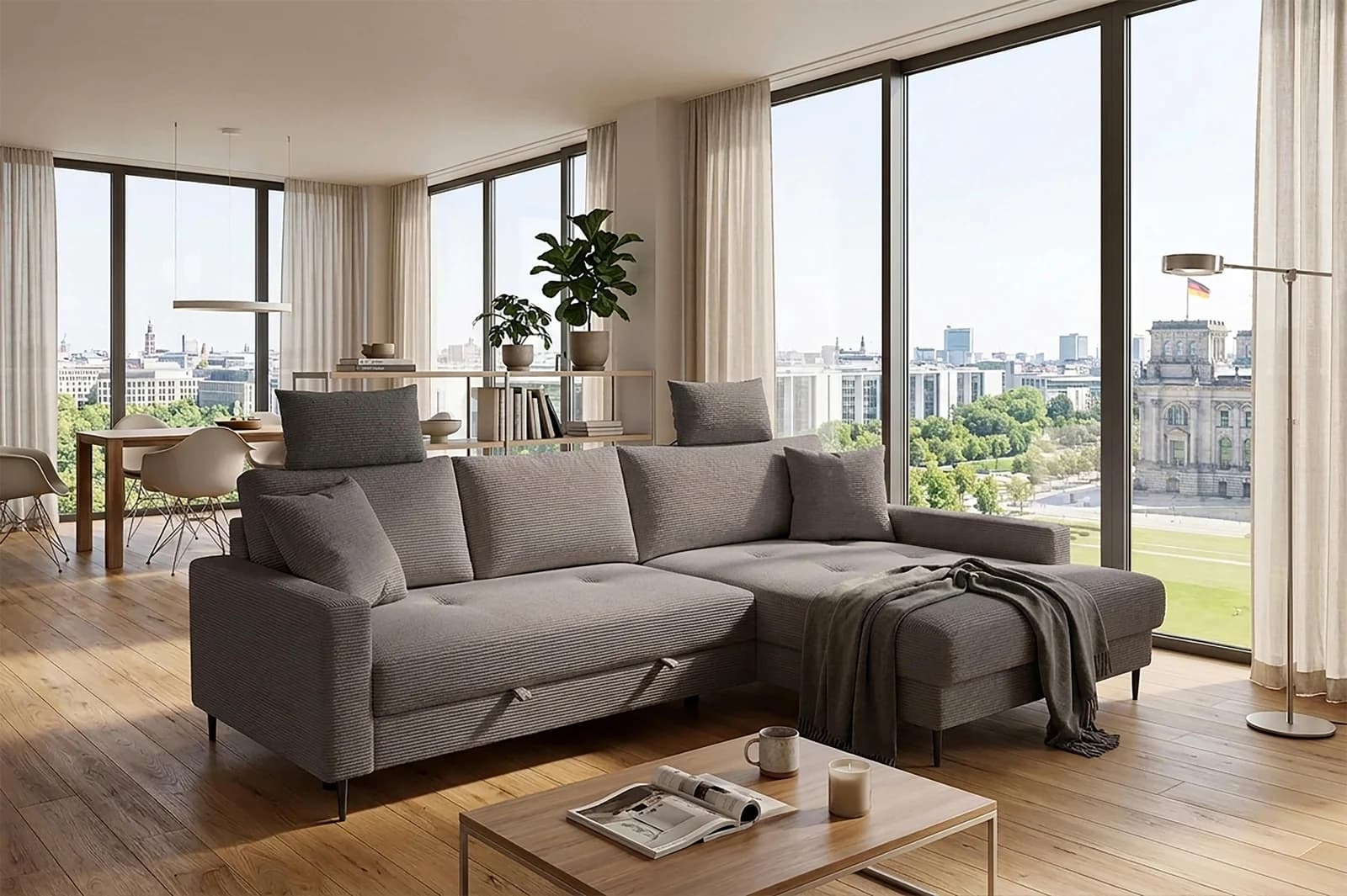 Ecksofa Summer L-Form mit Schlaffunktion grau
