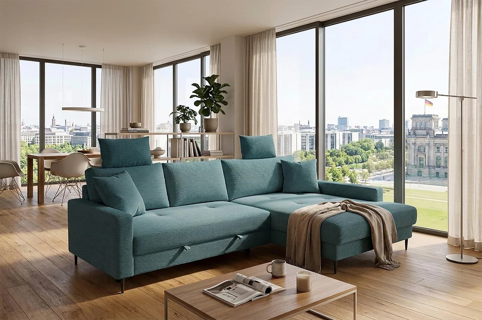 TRENDS BY HG Ecksofa Summer L-Form mit Schlaffunktion und Recamiere