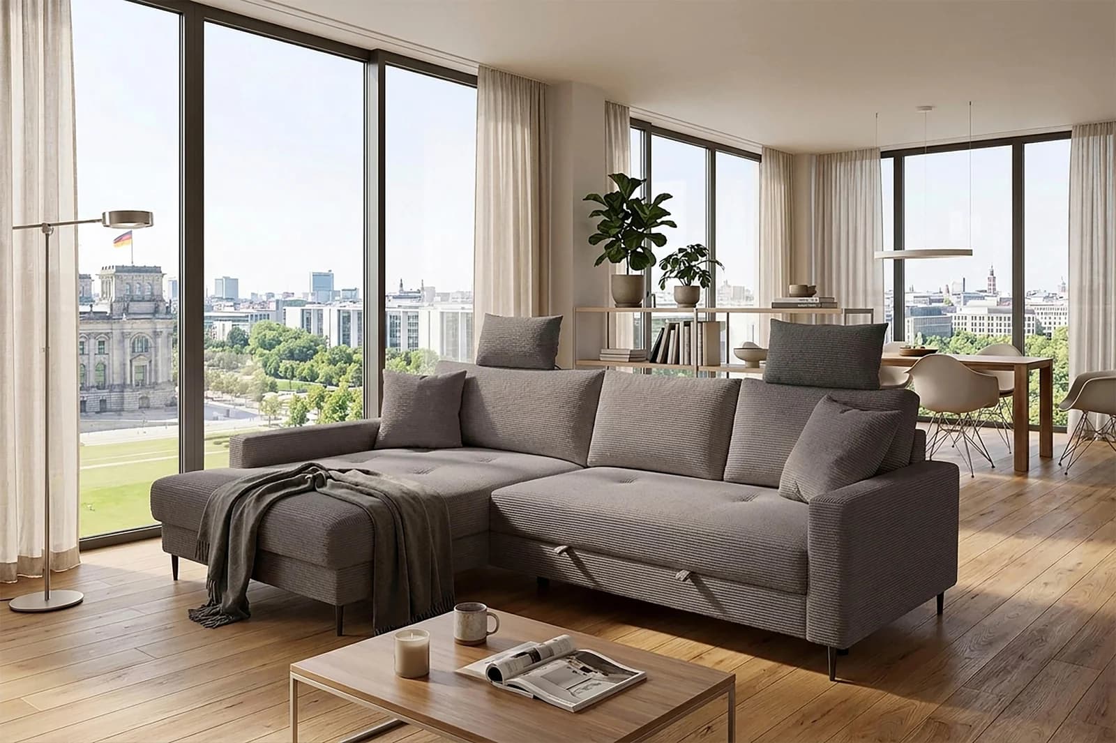 TRENDS BY HG Ecksofa Summer L-Form Grau mit Schlaffunktion
