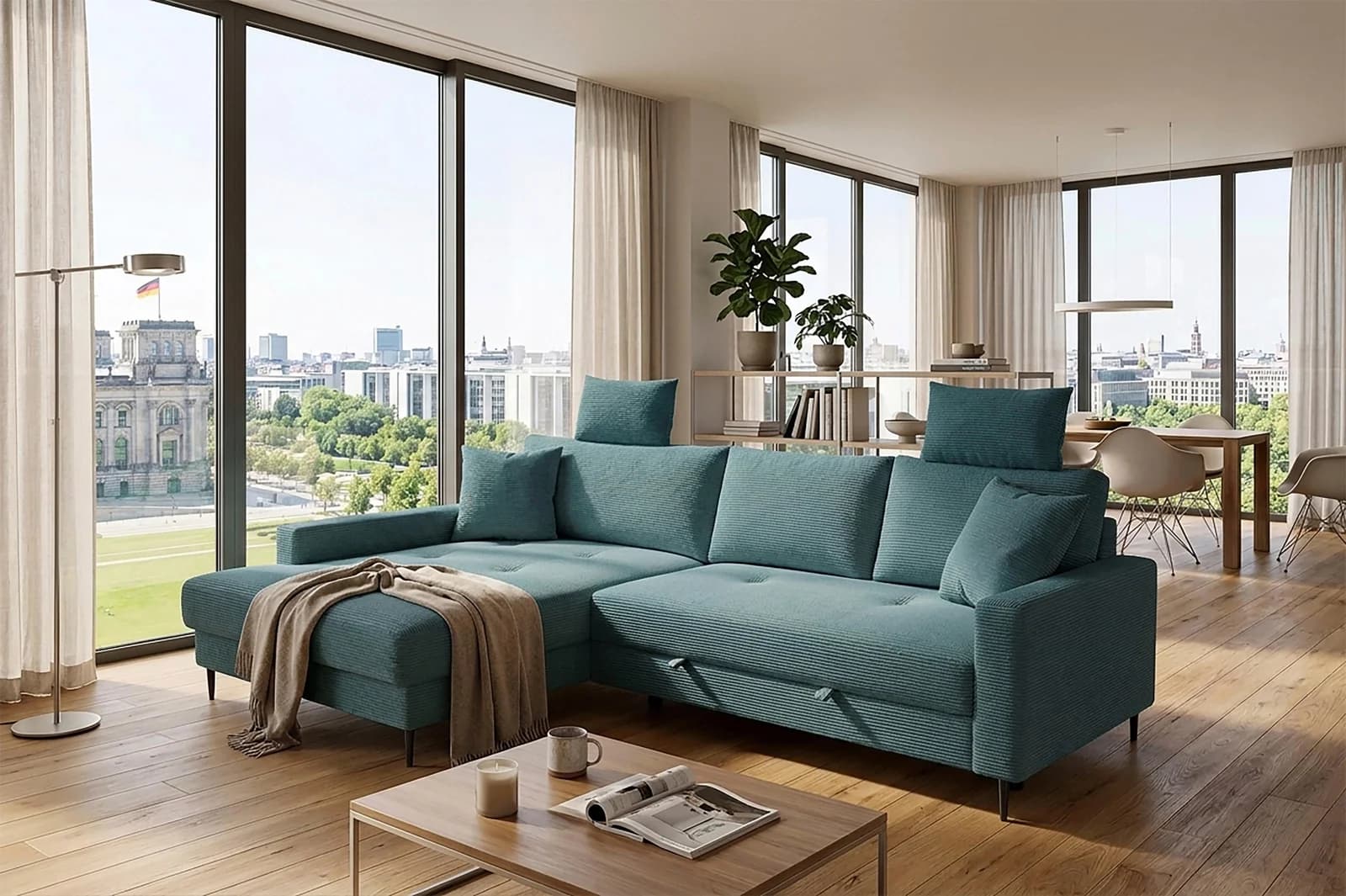 TRENDS BY HG Ecksofa Summer L-Form mit Schlaffunktion und Recamiere