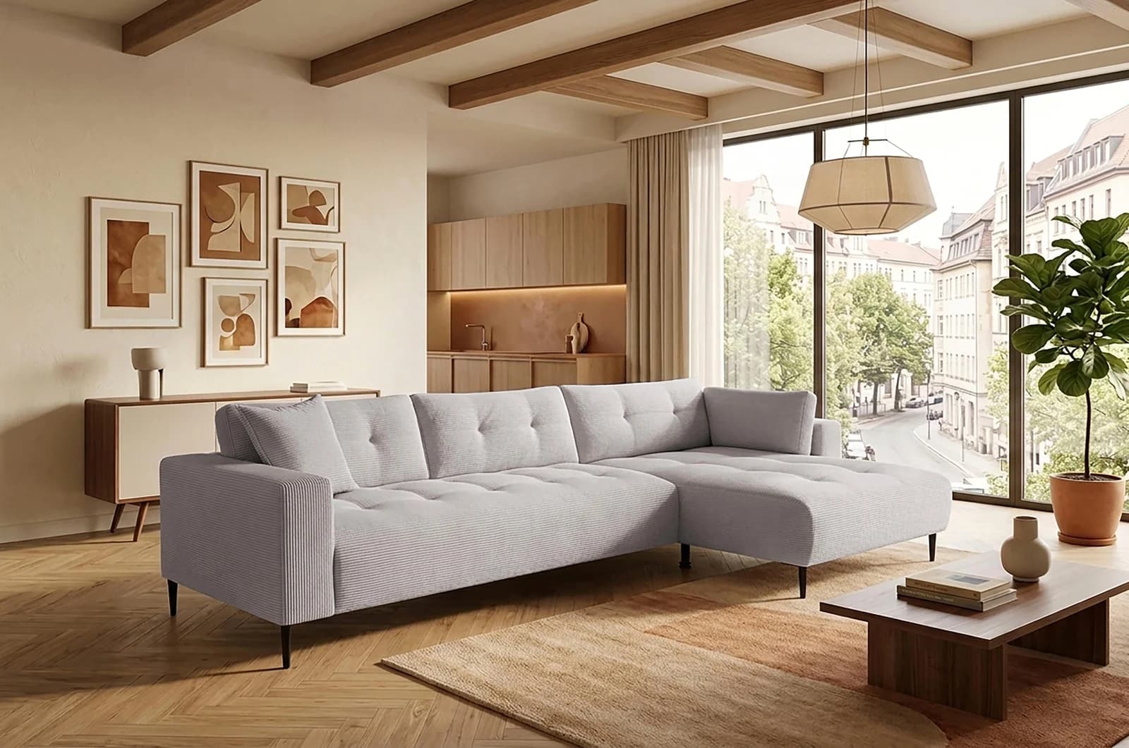 Ecksofa TRENDS BY HG Leo in Cord und Chenille beige