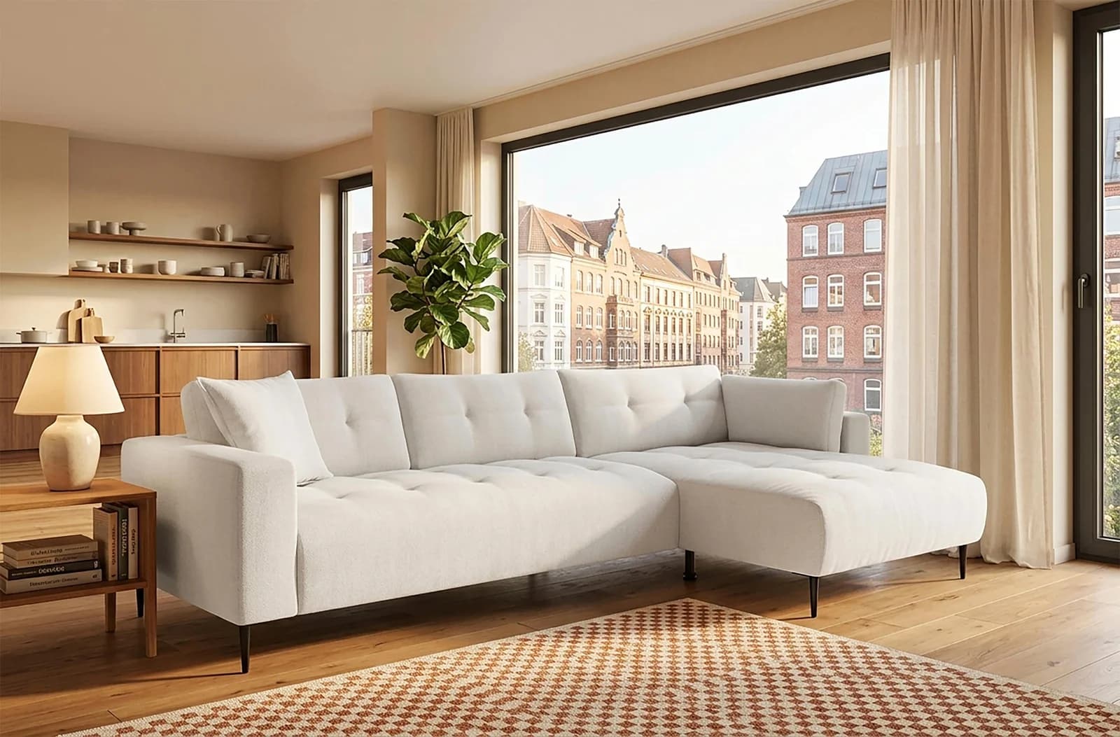 TRENDS BY HG Ecksofa Leo mit Recamiere rechts, Creme, 309 cm
