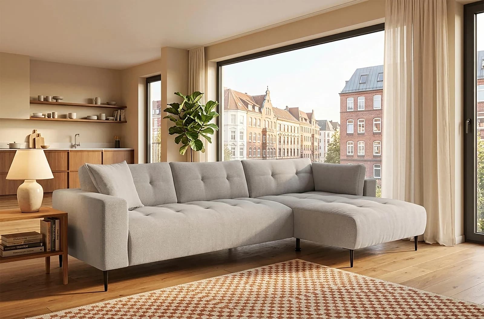 TRENDS BY HG Ecksofa Leo mit Recamiere Chenille Grau