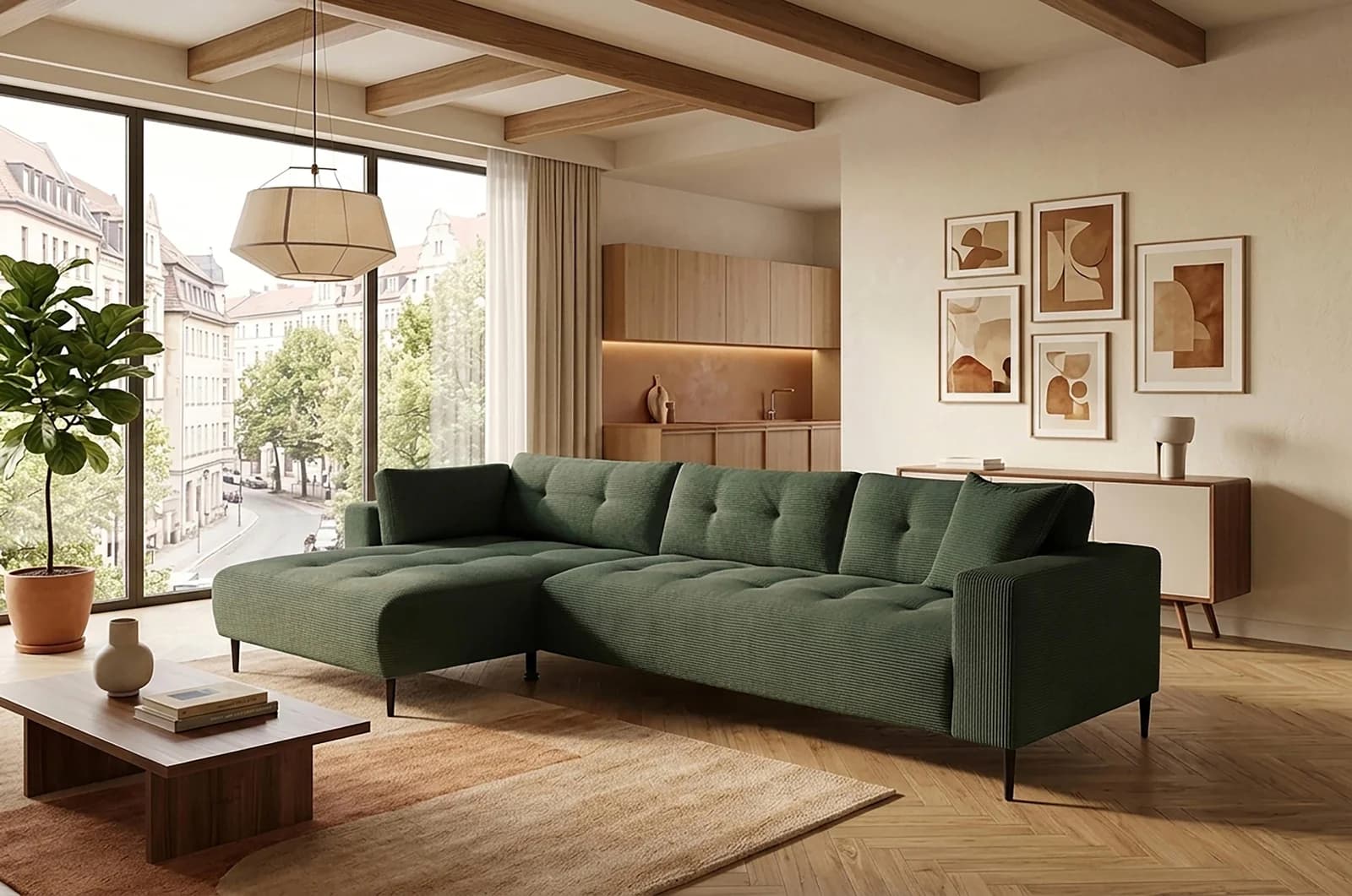 Ecksofa TRENDS BY HG "Leo" mit Recamiere links in Cord wintermoss