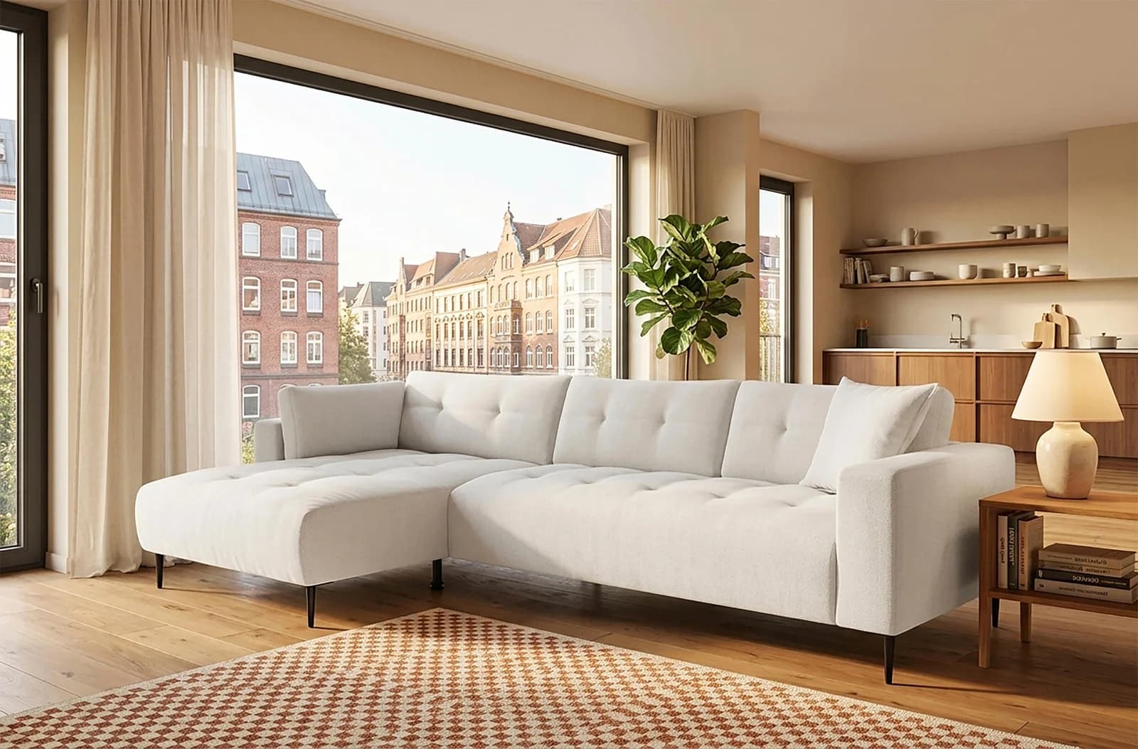 TRENDS BY HG Ecksofa Leo Recamiere links Chenille creme