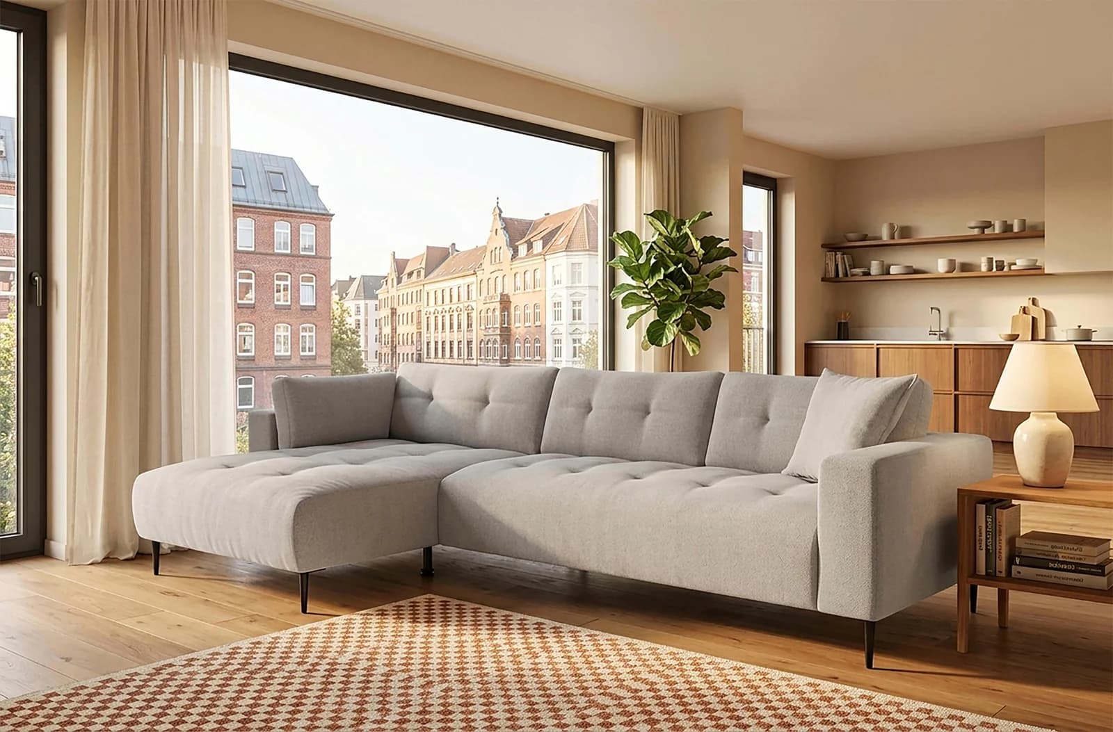 TRENDS BY HG Ecksofa Leo mit Recamiere Chenille Grau