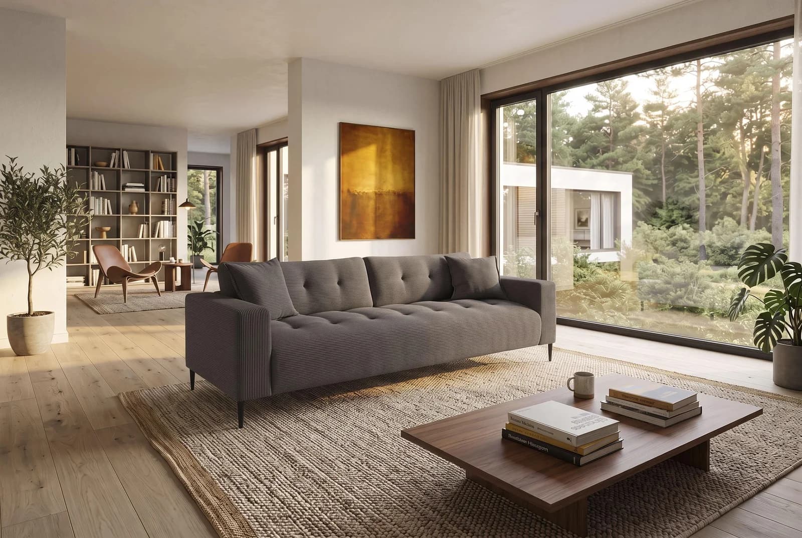 TRENDS BY HG 3-Sitzer Sofa "Leo" Cord grau mit Metall-Holz-Füßen