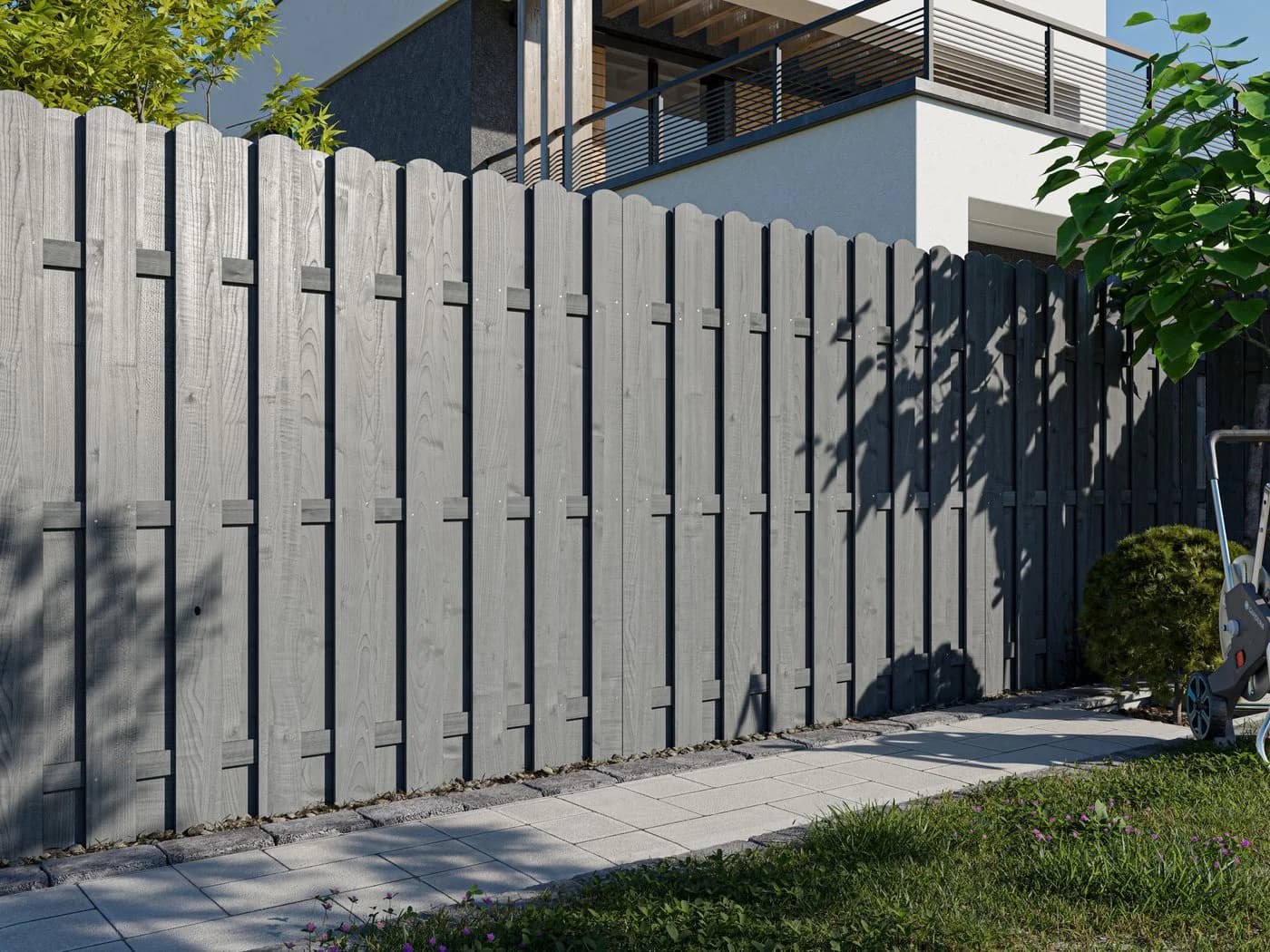 Woodtex Sichtschutzzaun Kiefernholz Grau blickdicht - Bild 2