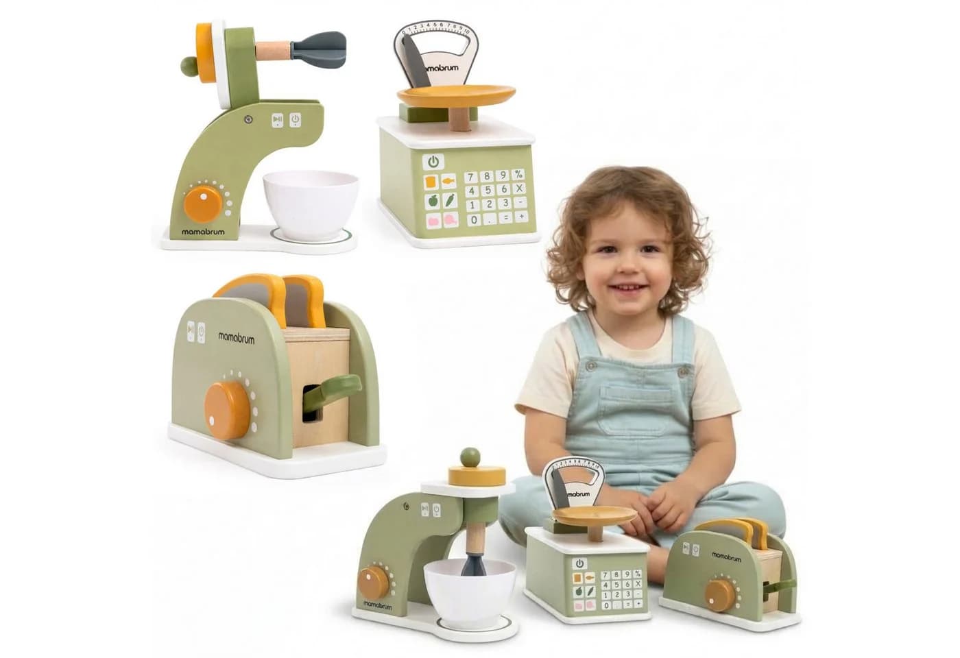 Mamabrum Holz Küchen Set Kinder Mixer Toaster Waage Spielzeug - Bild 2