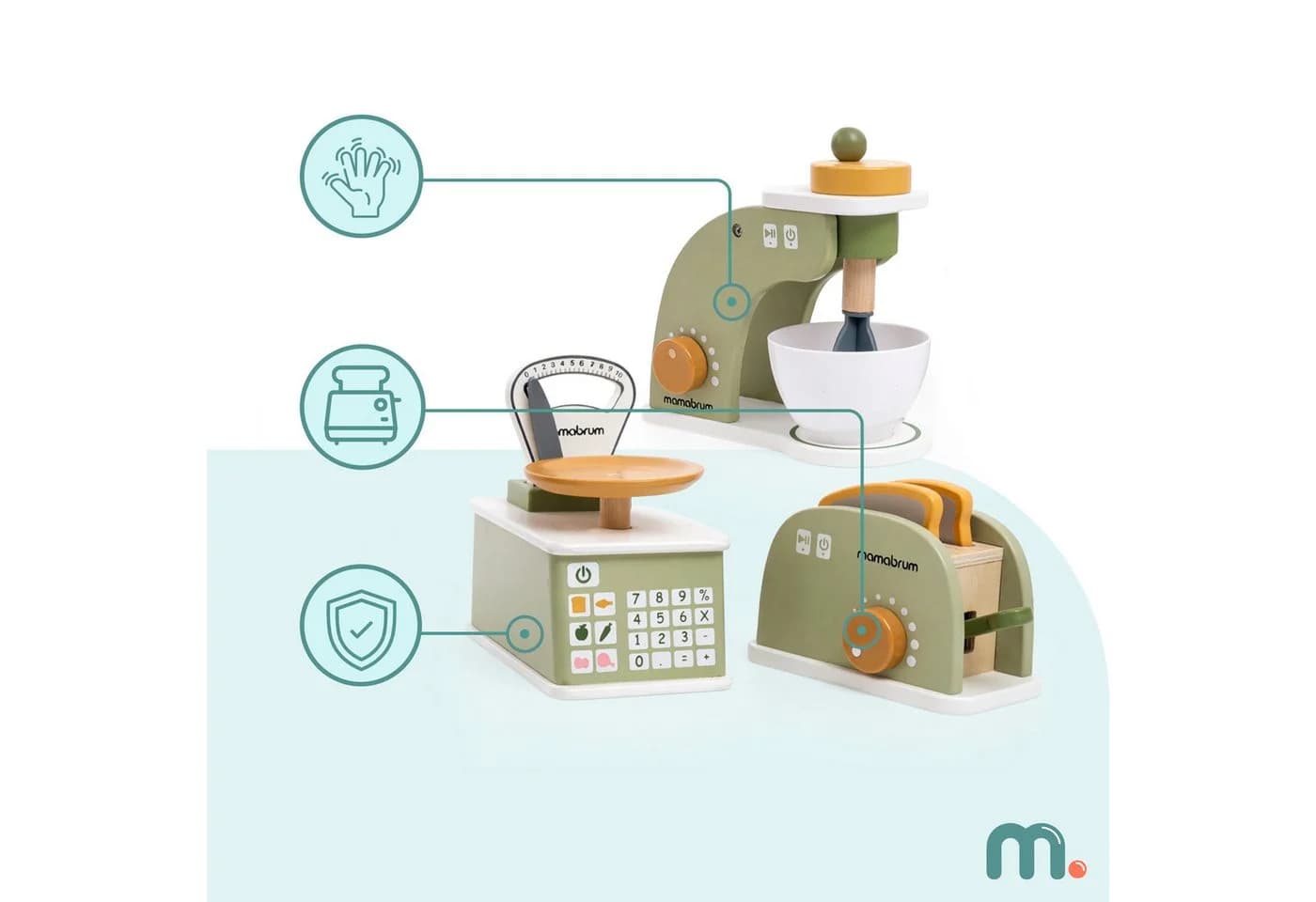 Mamabrum Holz Küchen Set Kinder Mixer Toaster Waage Spielzeug - Bild 3