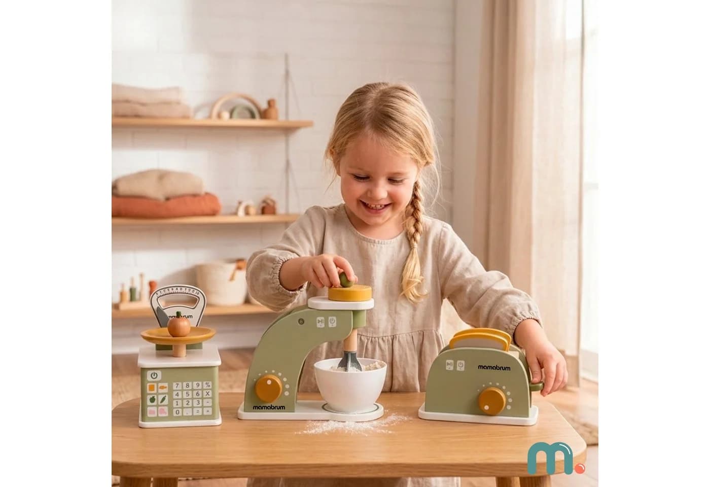Mamabrum Holz Küchen Set Kinder Mixer Toaster Waage Spielzeug - Bild 4