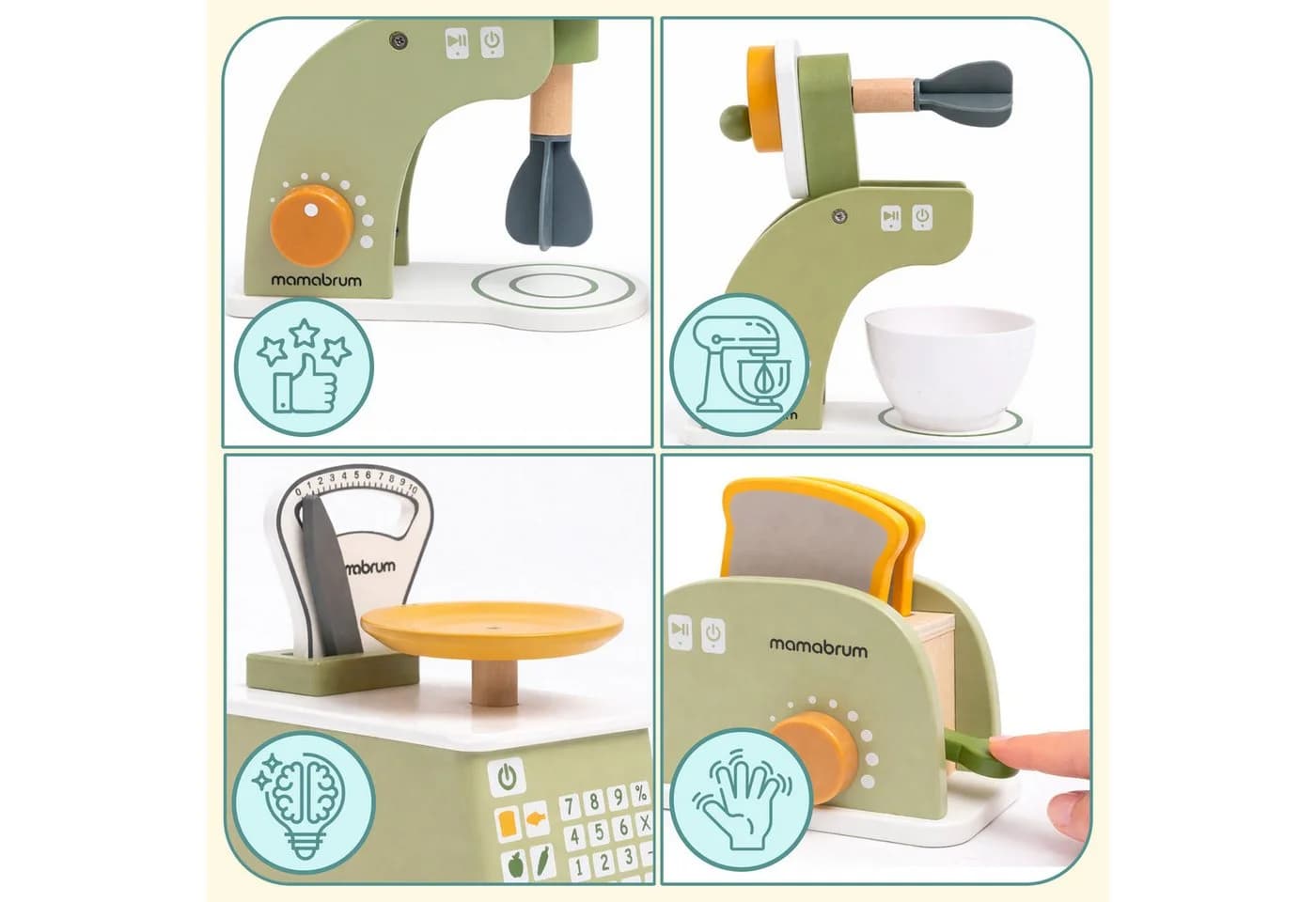 Mamabrum Holz Küchen Set Kinder Mixer Toaster Waage Spielzeug - Bild 5