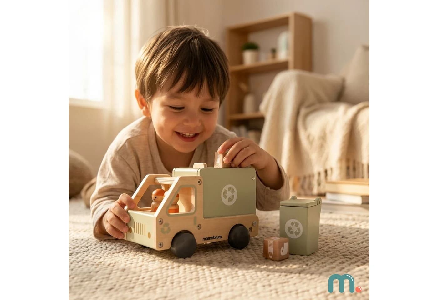 Mamabrum Müllauto Holz Recycling LKW mit Zubehör Kinder - Bild 3